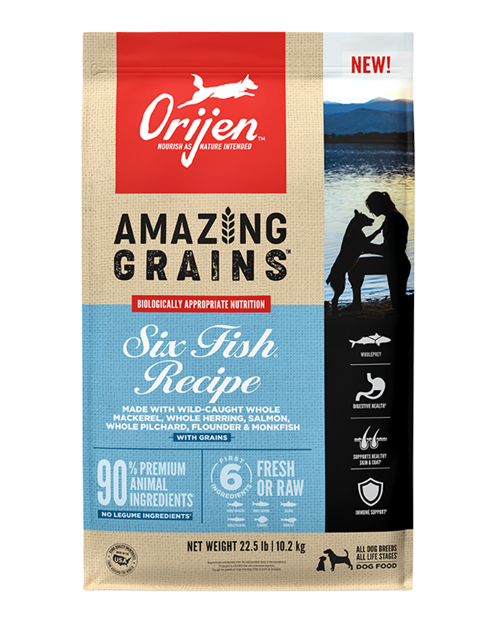 Orijen Amazing Grains Six Fish Dry Dog Food， 22.5 lbs