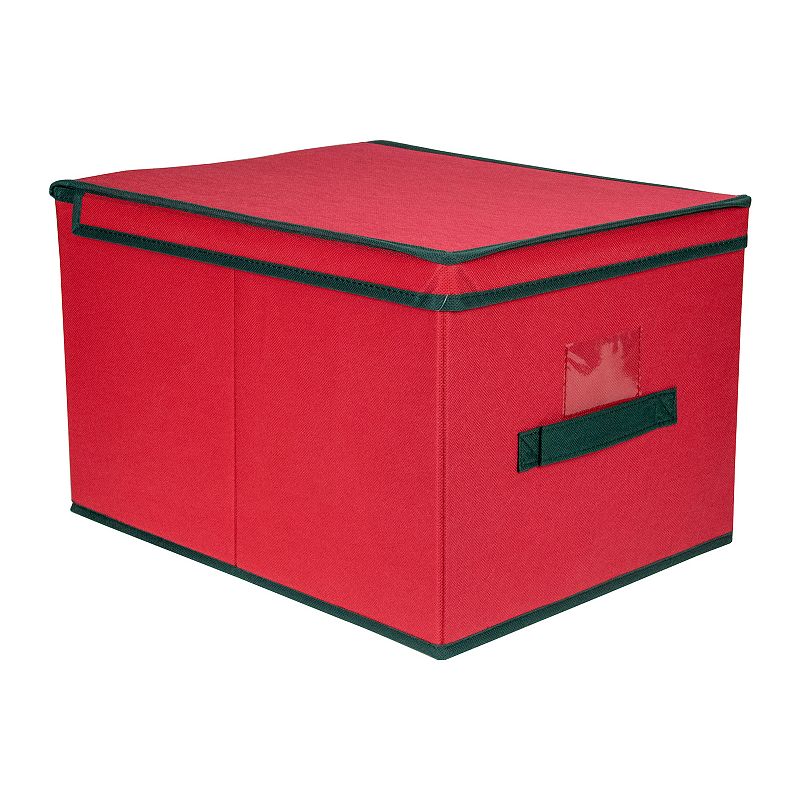 Northlight Red and Green Collapsible Christmas Decoration Storage Box with Handles