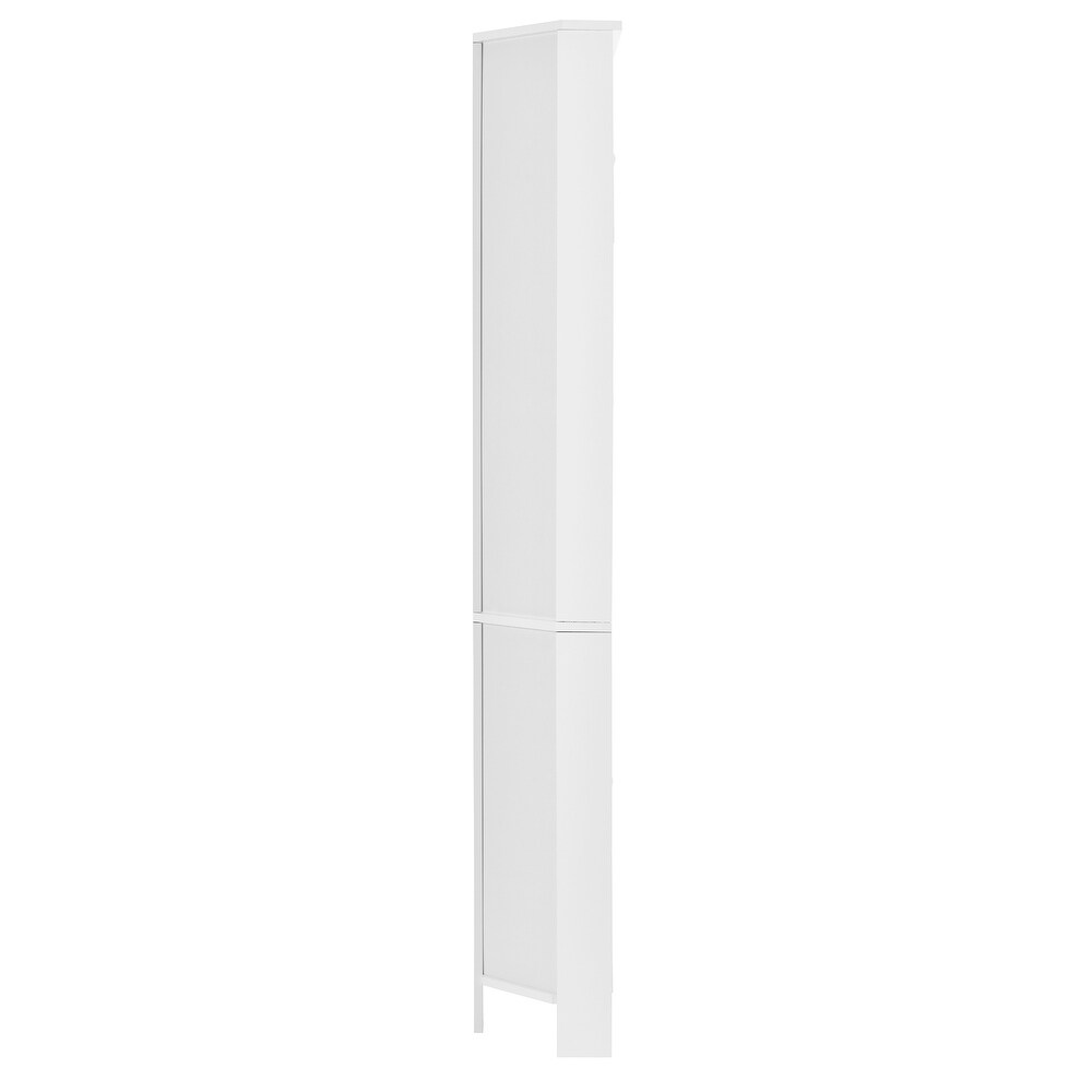 Multi Functional Corner Cabinet Tall Bathroom Storage Cabinet with 2 Doors and Adjustable Shelves  Open Display Organizer  White