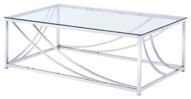 Coaster Contemporary Glass Top Rectangular Coffee Table in Chrome   Contemporary   Coffee Tables   by GwG Outlet  Houzz