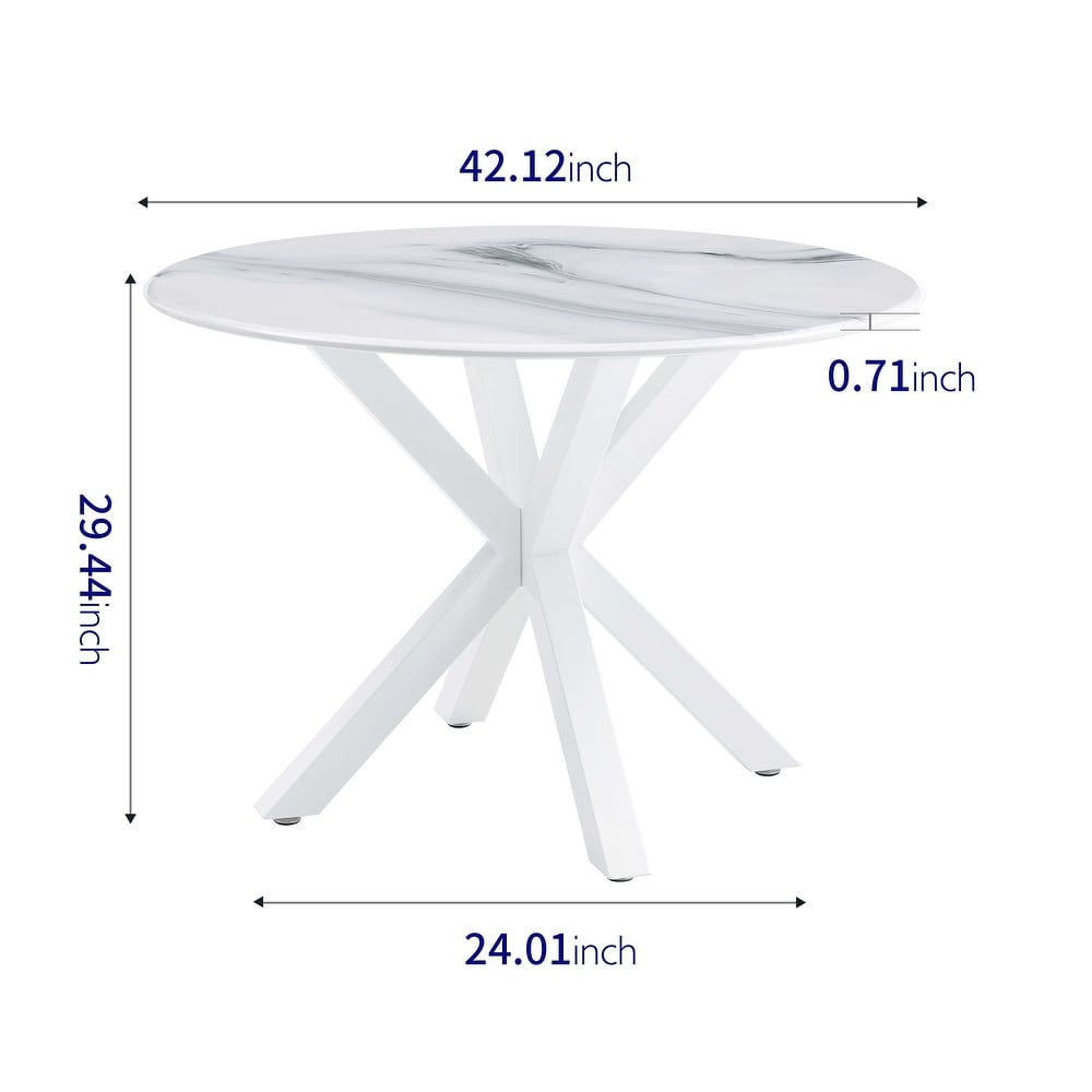 Round 5 Pieces Dining Table Sets with High Back Dining Chairs  White