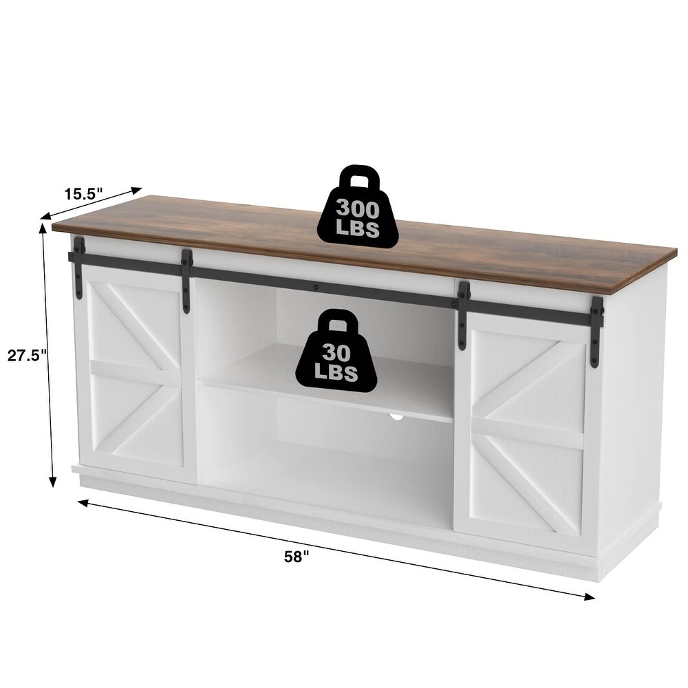 TV Stand up to 65 Inches  Modern Entertainment Center with Sliding Barn Doors and Storage Cabinets  Metal Media TV Table