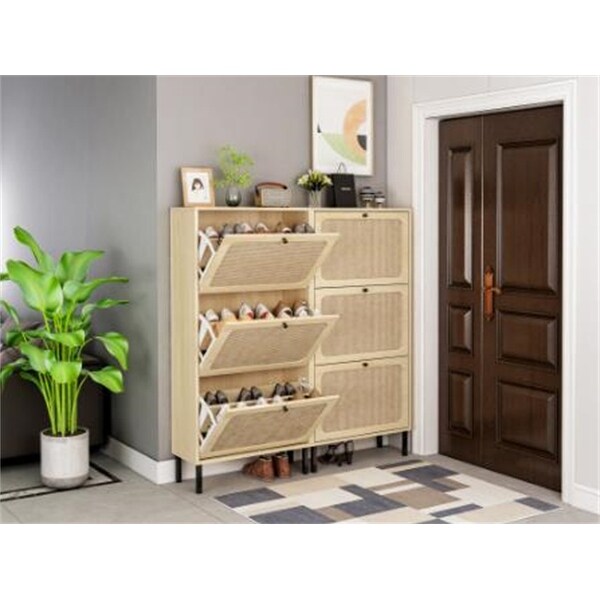 Shoe Cabinet with 3 Flip Drawers for Entryway， Modern Shoe Storage Cabinet， Freestanding Shoe Rack Storage Organizer - - 36917154