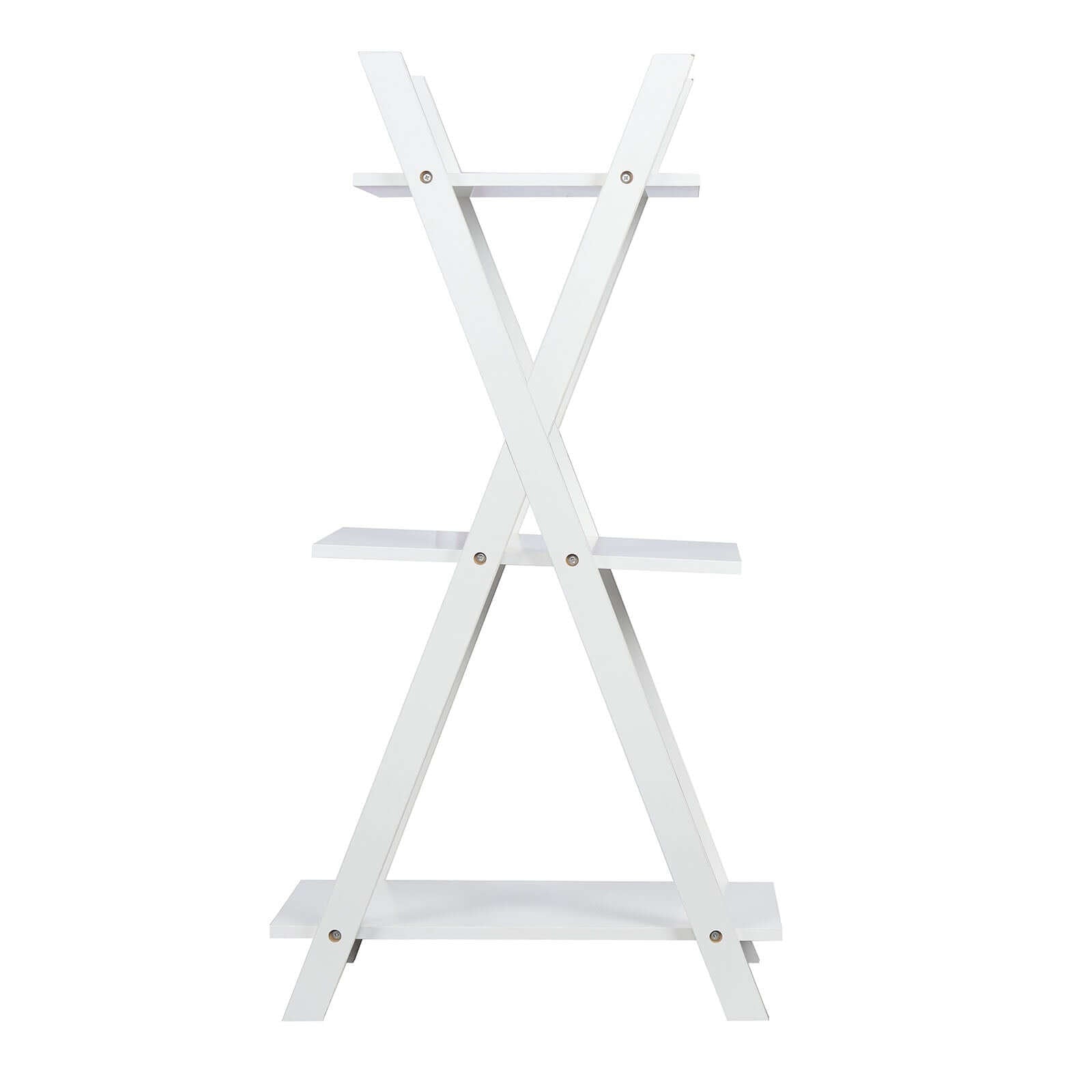 3-Tier White Wooden Plant Stand, X-Frame Display Shelf Accent Rack 44