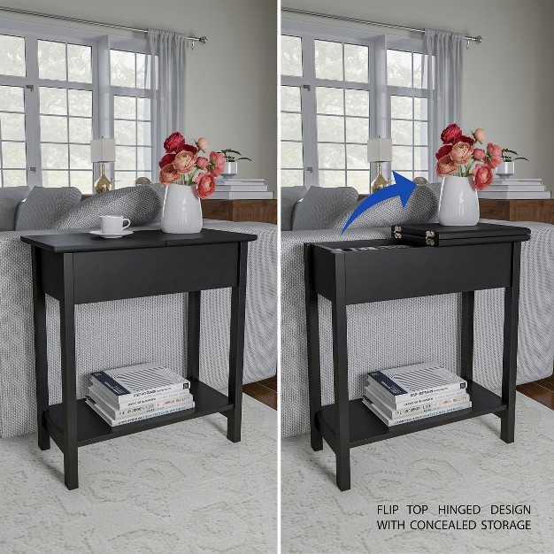 Hasting Home Narrow End Table With Storage Compartment And Shelf