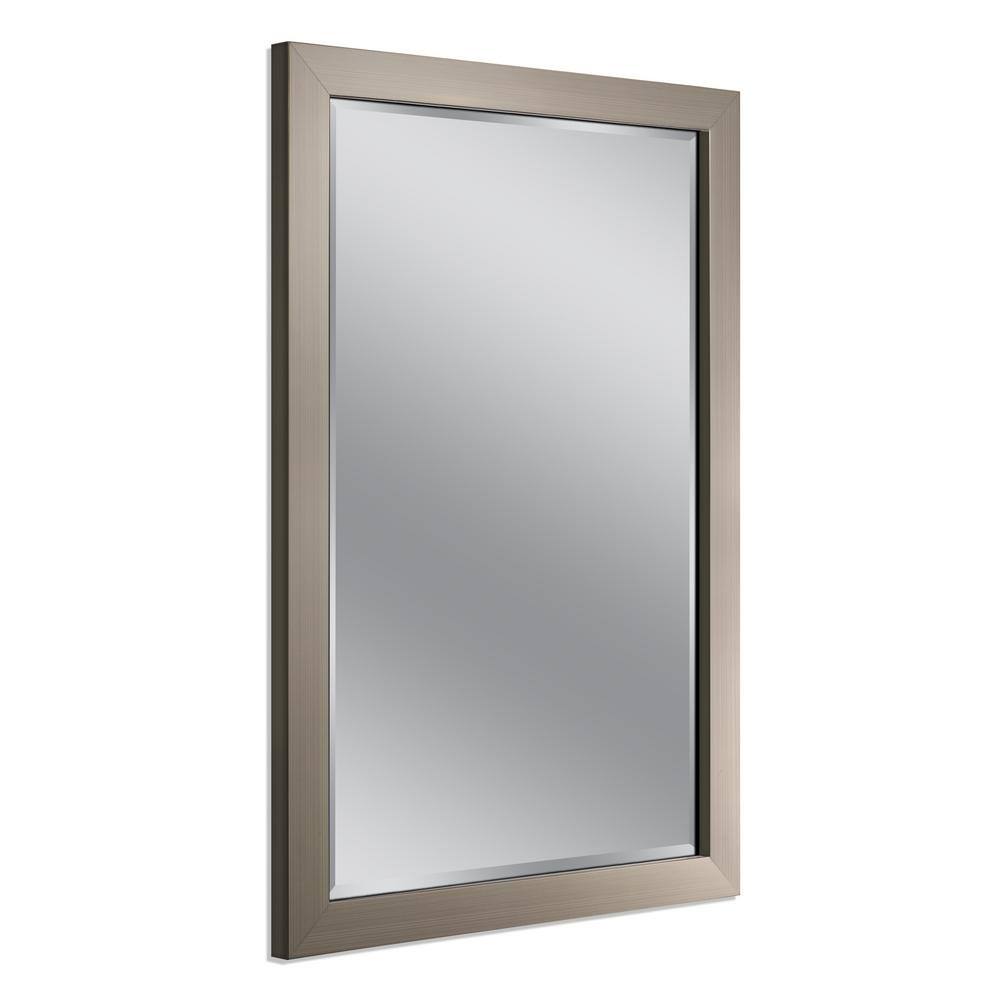 Deco Mirror 28 in. W x 40 in. H Framed Rectangular Beveled Edge Bathroom Vanity Mirror in Brush Nickel 6200