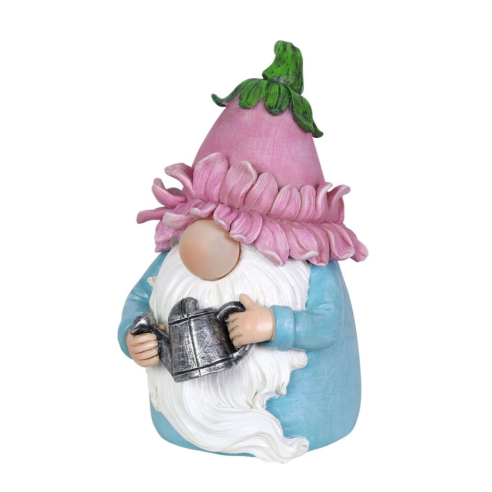 Exhart Solar Color Changing Glow Nose Gnome Garden Statue with a Pink Flower Hat and Watering Can  5 by 7.5 Inches