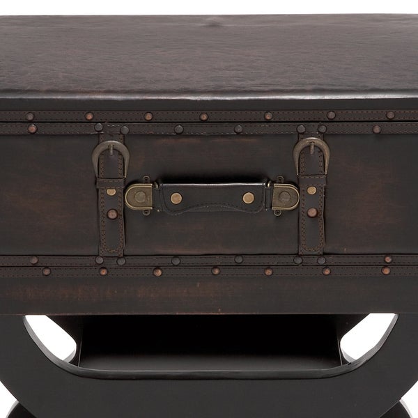 Vintage Wood Leatherette Suitcase Accent Table