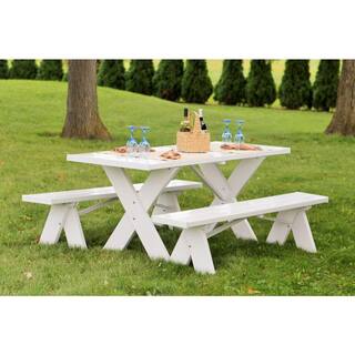 Dura-Trel 6 ft. White Vinyl Table with Unattached Plastic Outdoor Patio Bench 11126