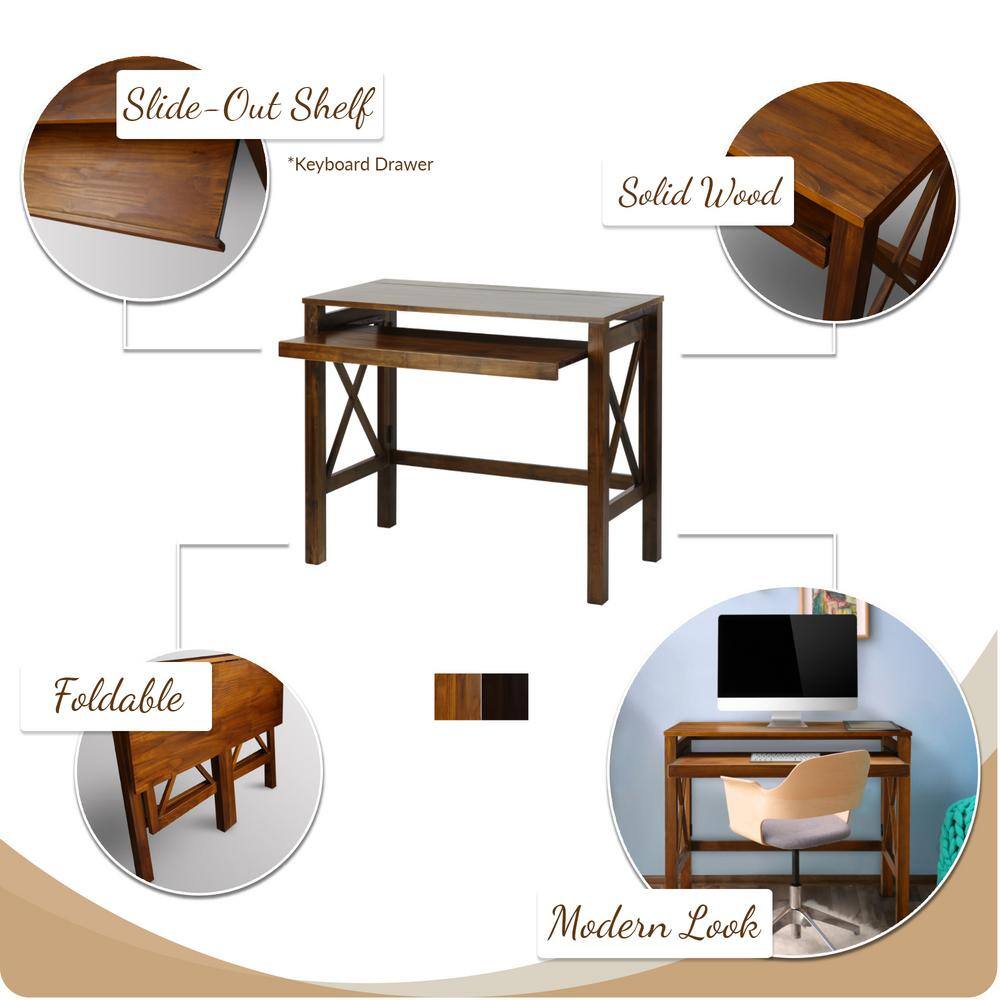 Casual Home X-Design Warm Brown Folding Desk with Pull-Out 533-34