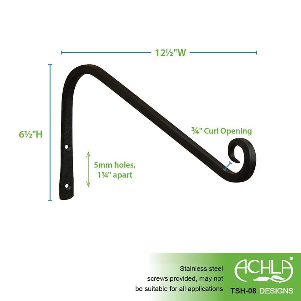 ACHLA DESIGNS 8 in. Tall Black Powder Coat Metal Angled Up Curled Wall Bracket (Set of 2) TSH-08-2