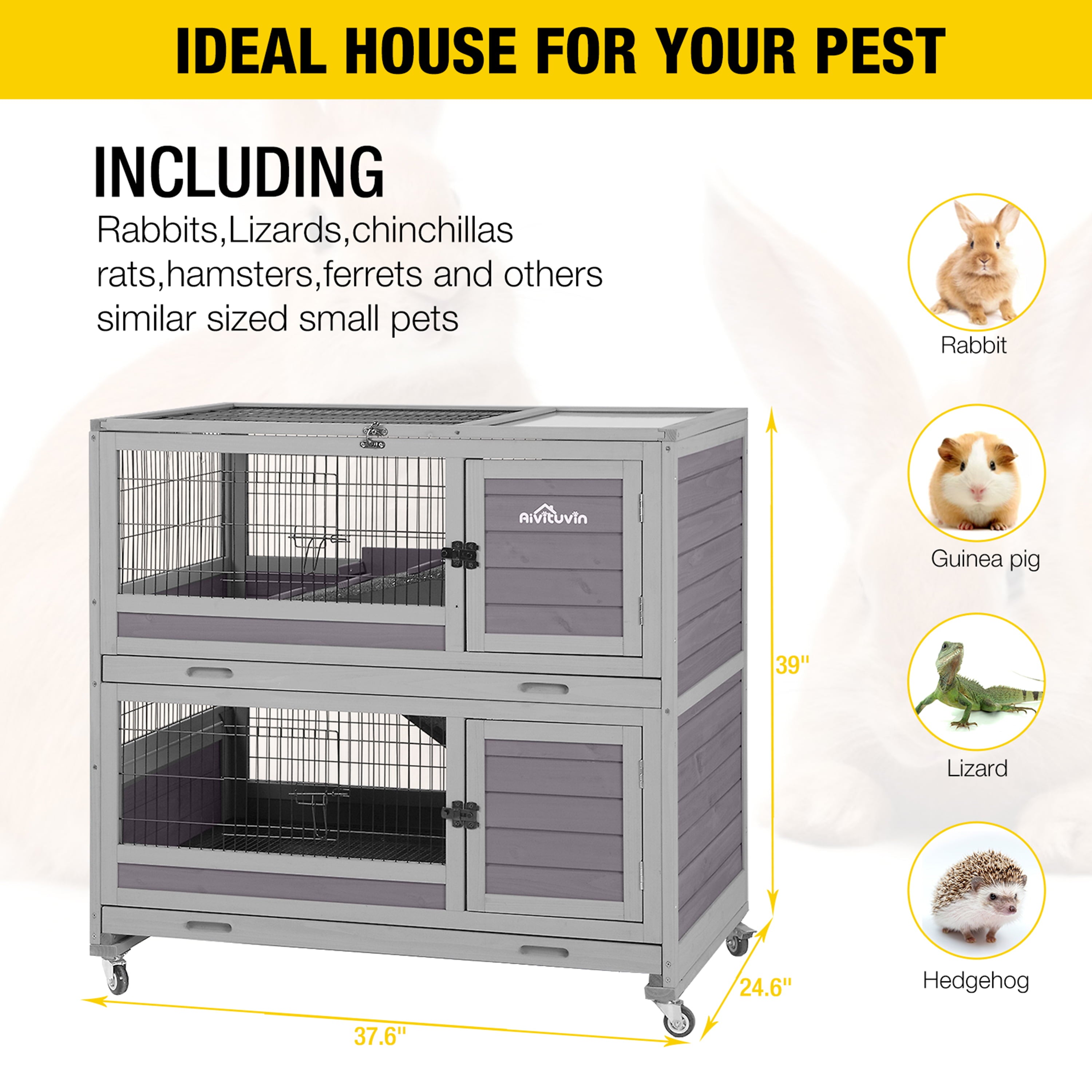 Morgete Outdoor Rabbit Hutch 2 Layer Bunny Cage Indoor-Gray