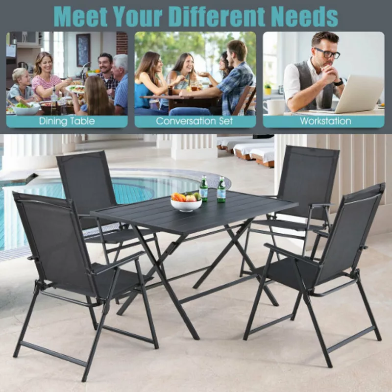 5 Piece Patio Dining Furniture Set with 4 Armchairs and 1 Dining Table-Gray