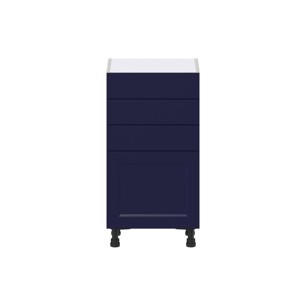 J COLLECTION 18 in. W x 14 in. D x 34.5 in. H Devon Painted Blue Shaker Assembled Shallow Base Kitchen Cabinet with 3 Drawers DSB1814C(LR)-DV