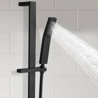 Satico Single-Handle 1-Spray Wall Mount Stainless Steel Rectangle Massage Handheld Shower Head with Slide Bar in Matte Black WDGSS005