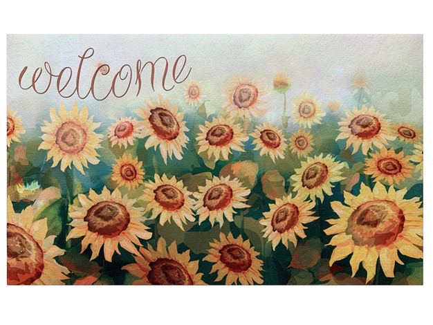 Kate Aurora Montauk Accents Country Farmhouse Sunflowers Welcome Outdoor Rubber Entrance Mat 18x30 Sunflower Fields