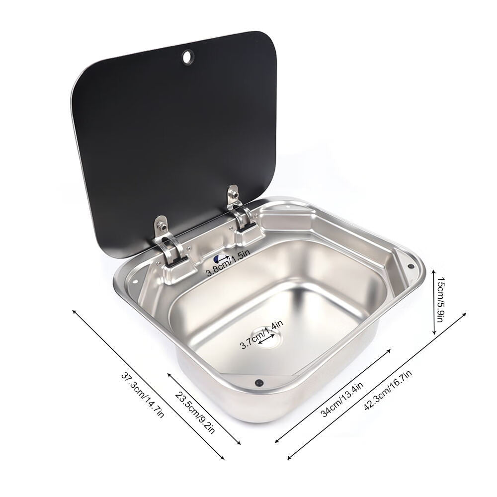 Wuzstar RV Caravan Sink Stainless Steel Hand Wash Basin Kitchen Sink w/ Lid&Faucet