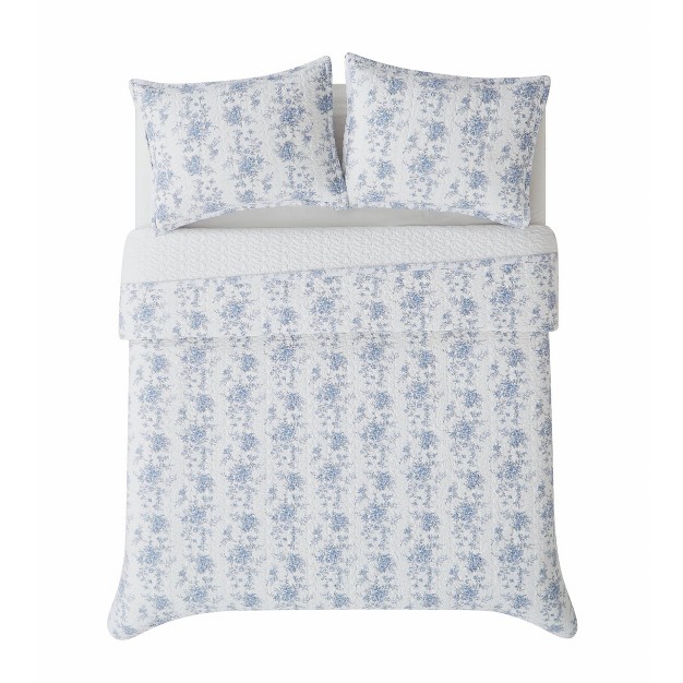 The Farmhouse By Rachel Ashwell British Rose Quilt Bedding Set White blue