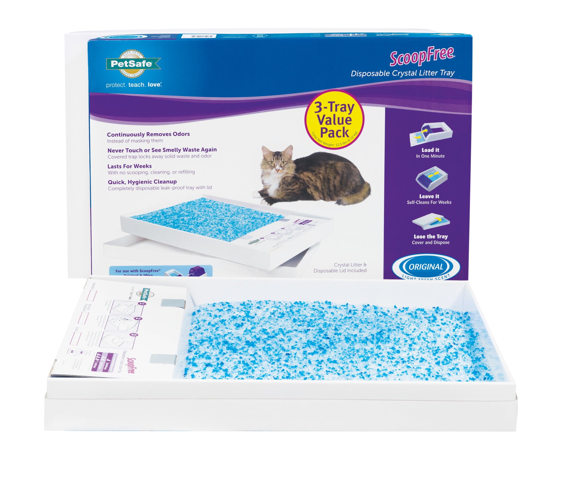 PetSafe ScoopFree Complete Replacement Blue Crystal Litter Tray， 3-Pack  Easy Cleanup with Disposable Tray  Includes Leak Protection and Low Tracking Litter