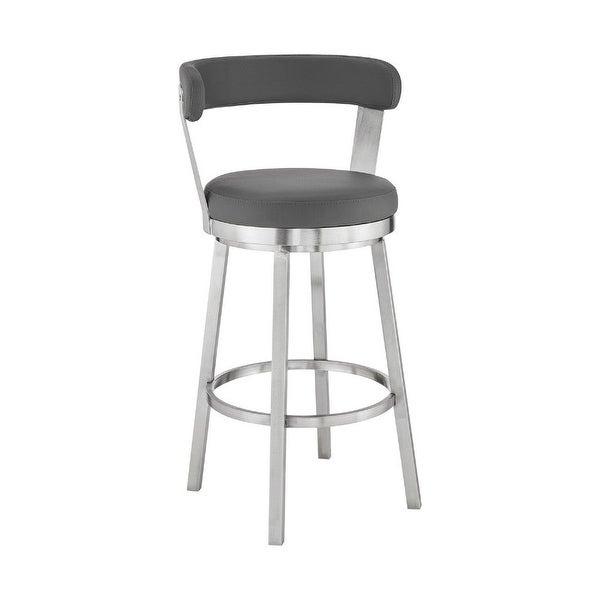 Metal Swivel Counter Barstool with Curved Open Back， Gray and Silver - 19 L X 21 W X 36 H