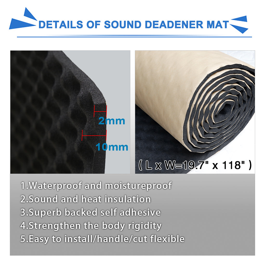 Unique Bargains 16sqft Studio Sound Acoustic Absorption Car Heatproof Foam Insulation Deadener 19.7