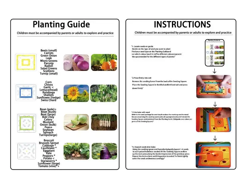 square seeding Color Coded Seed Spacer Seed Planting Template Tool Set with Vegetable Planting Guide