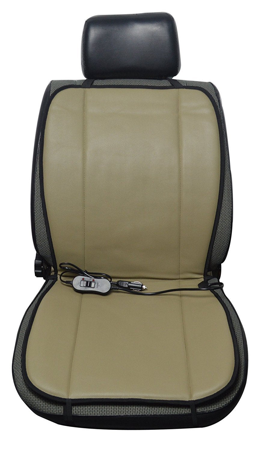 12V Dual Temperature Reversible Heated Seat Cushion， Black Beige / Tan