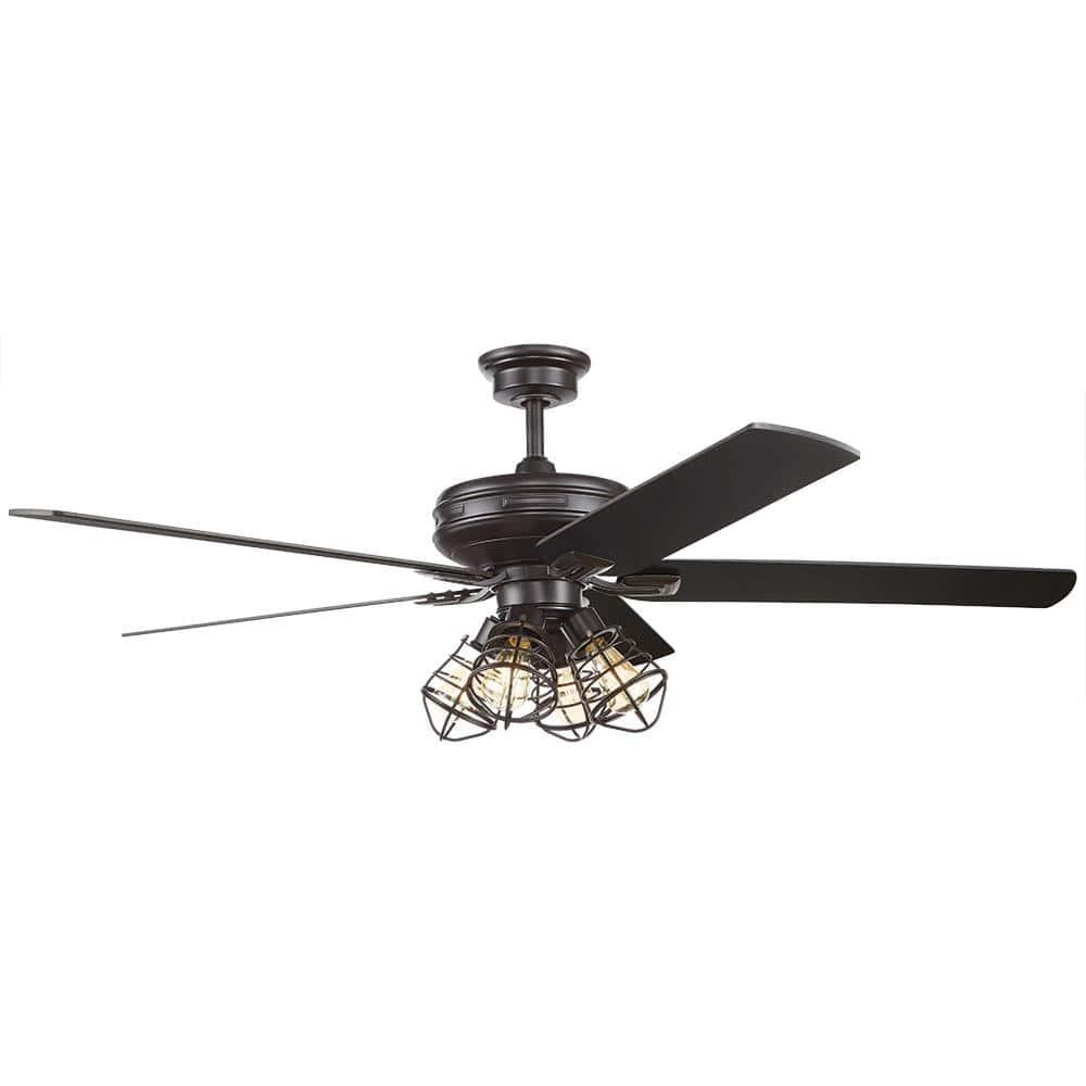 Home Decorators Collection Carlisle 60 in LED Matte Black Ceiling Fan with Remote Control and Light Kit