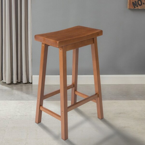 Wooden Counter Height Stool with Saddle Seat， Walnut Brown