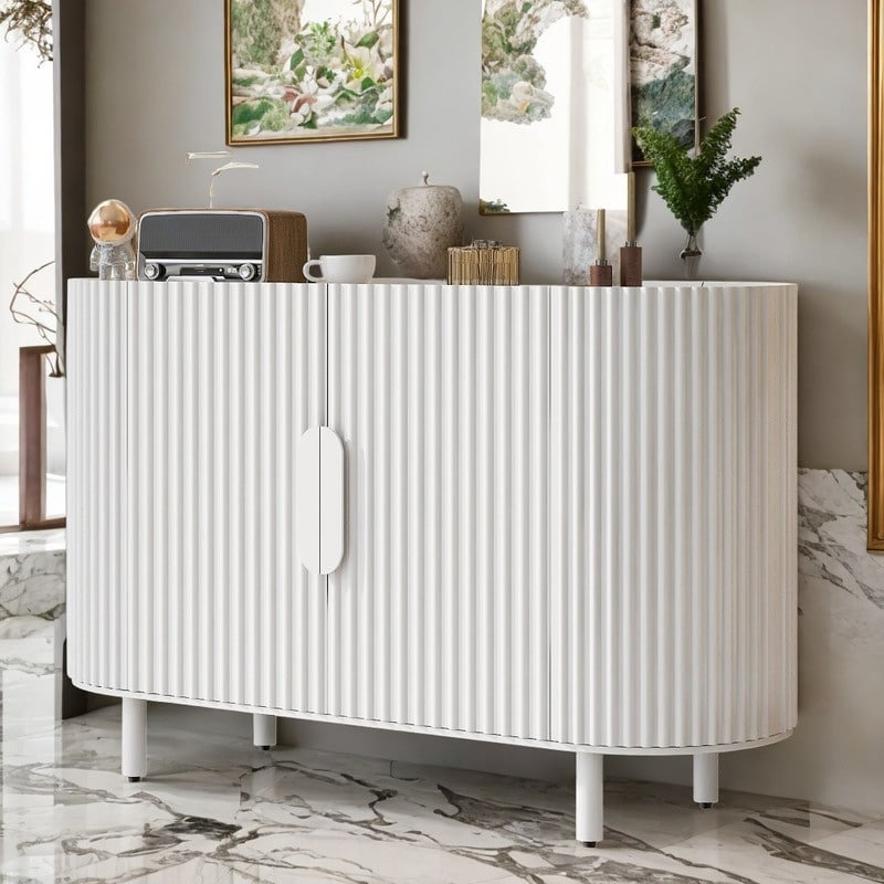 Modern Storage Cabinet Curved Design Sideboard with Adjustable Shelves  Suitable for Living Room Entrance  White