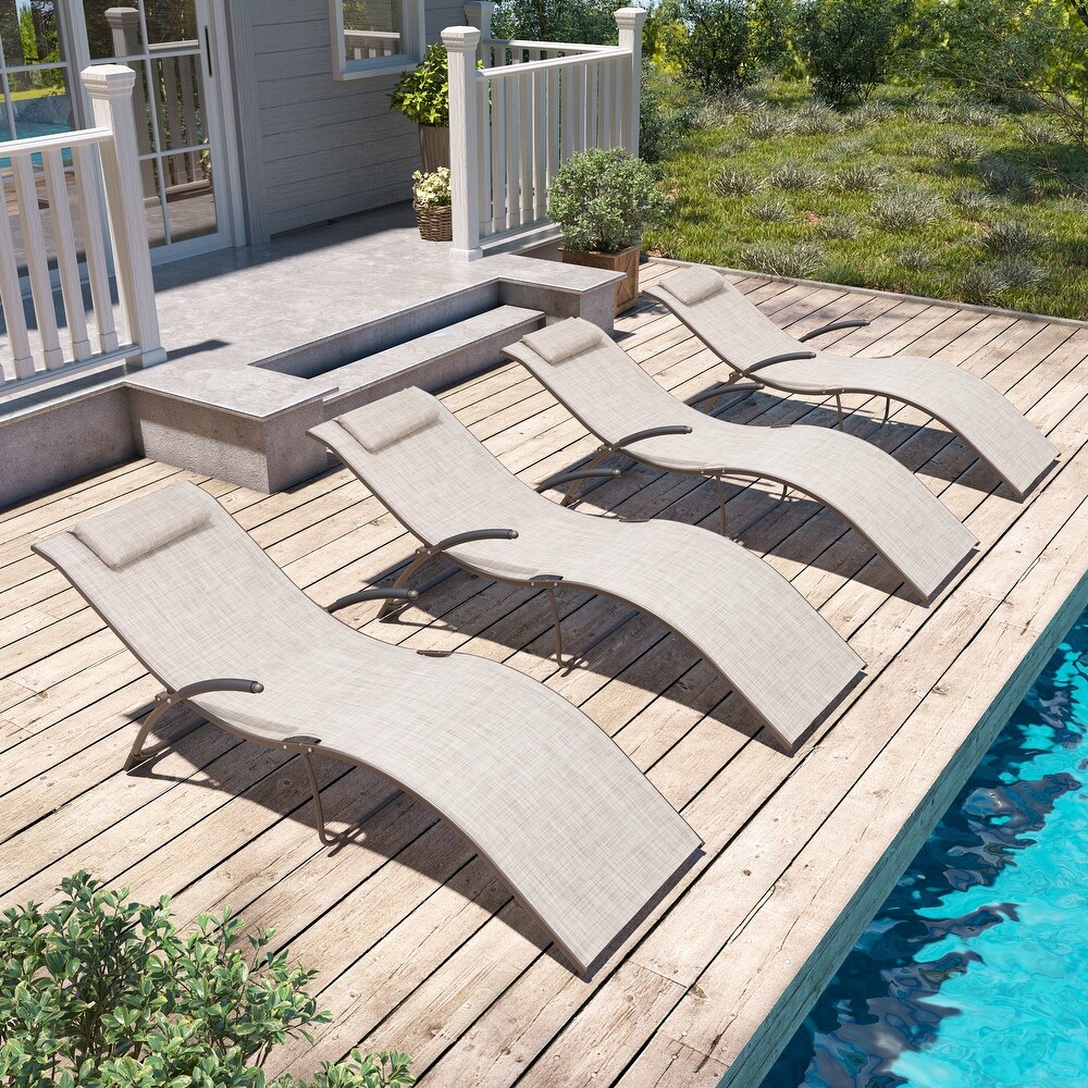 Outdoor Folding Chaise Lounge Chairs (Set of 4)   See the details