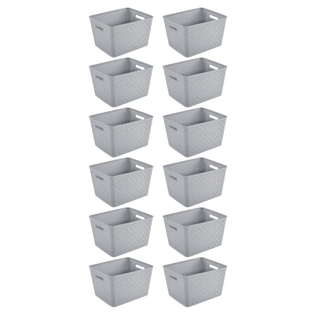 Sterilite 14 quot lx8 quot h Rectangular Weave Pattern Tall Basket W handles For Bathroom Laundry Room Pantry amp Closet Storage Organization Cement 12 Pack