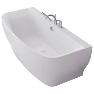 ANZZI Bank 65 in. Acrylic Flatbottom Non-Whirlpool Bathtub with Deck Mounted Faucet in White FT-FR112473CH