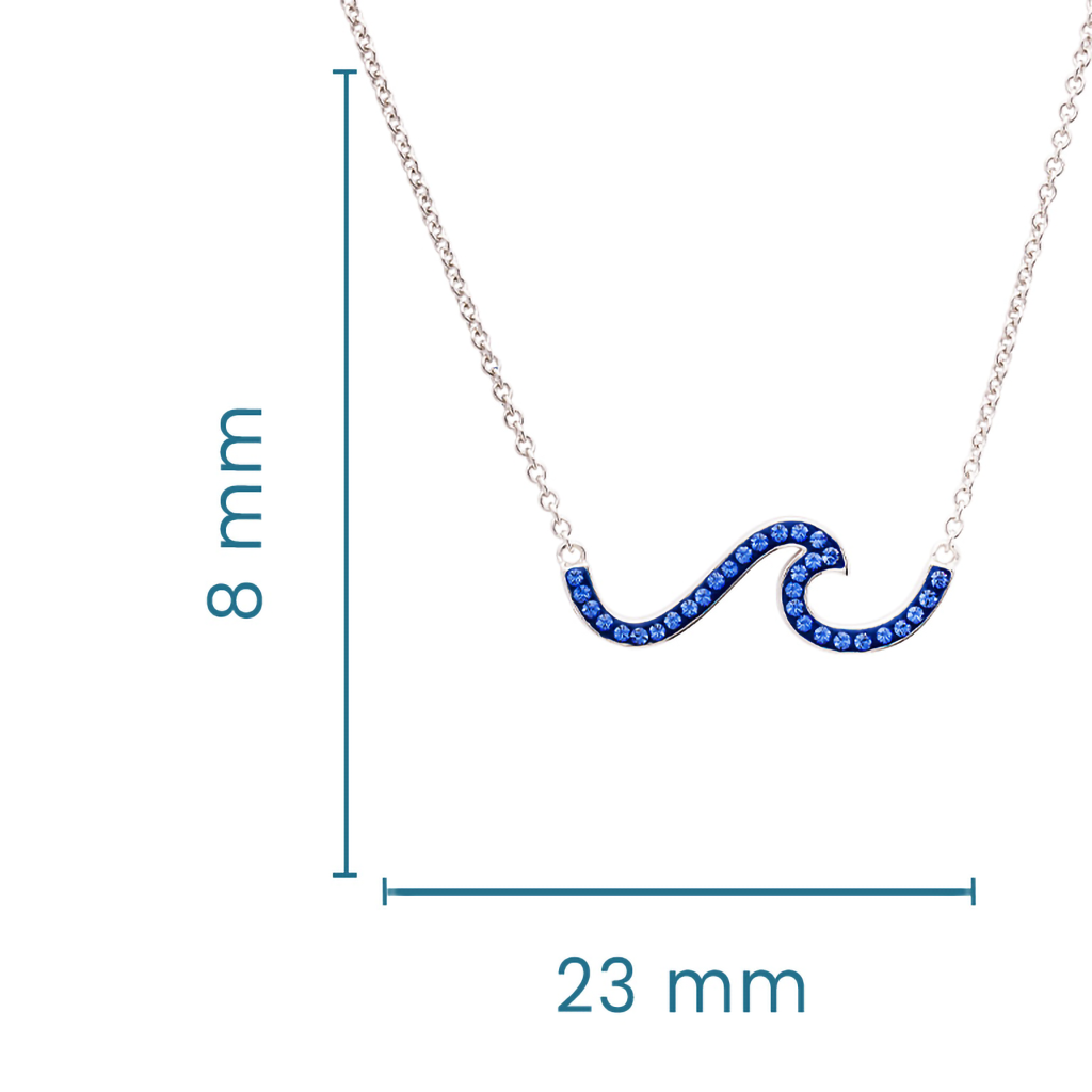 Ocean  Sterling Silver Wave Necklace With Sapphire Blue Crystals