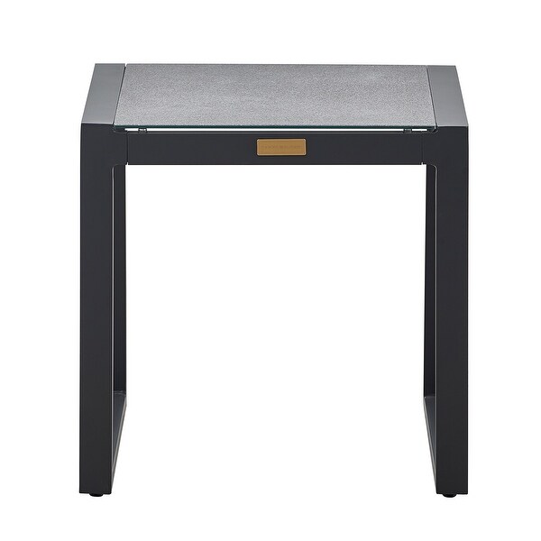 Tommy Hilfiger Hampton Outdoor Side Table with Natural Gray Pebbled Glass