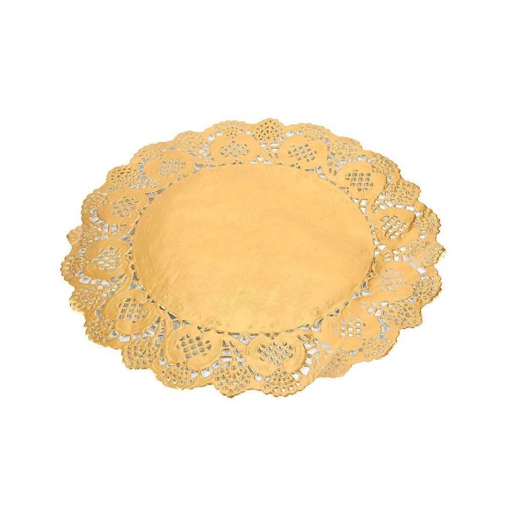 60 Pack Round Paper Doily Lace Placemats for Cake Dessert  Gold 12\