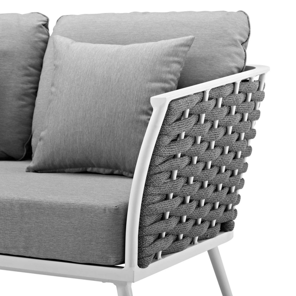 Modern Outdoor Patio Furniture Lounge Sofa  Fabric Aluminum  White Grey Gray   Midcentury   Outdoor Sofas   by House Bound  Houzz