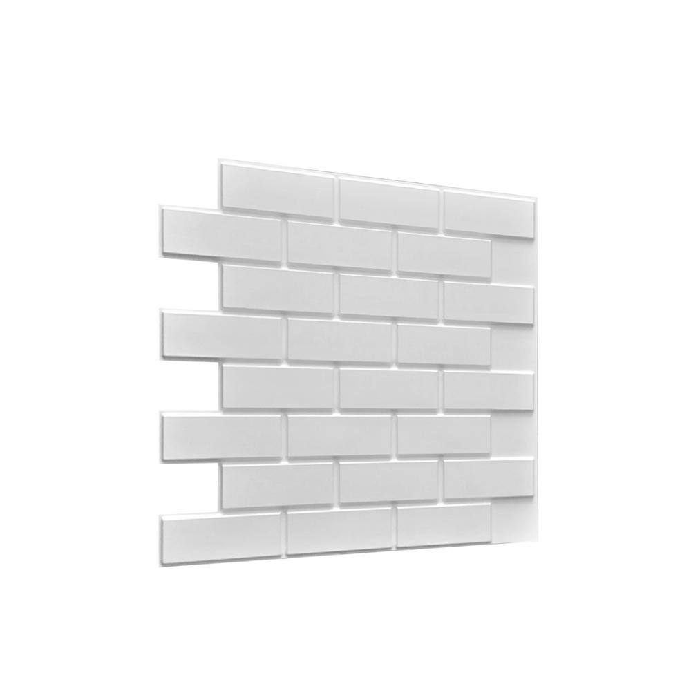 Dundee Deco 3D Falkirk Retro IV 23 in. x 23 in. Pearl White Faux Brick PVC Decorative Wall Paneling GRHDTP10025500