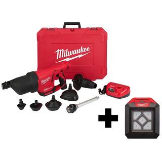 MW M12 12V Lithium-Ion Cordless Drain Cleaning Airsnake Air Gun Kit with 1000 Lumens M12 Flood Light 2572B-21-2364-20