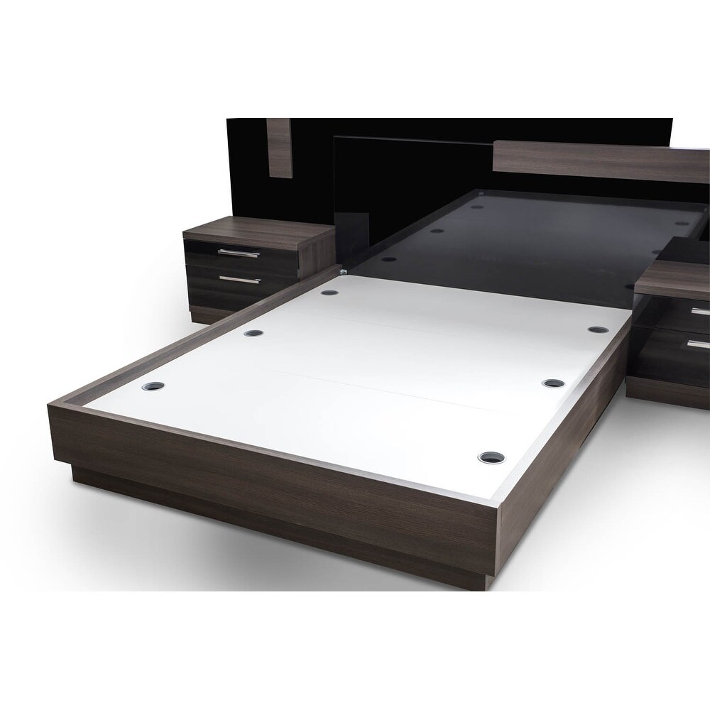 Napoli Bed LED in Gloss Black   Walnut in 2 sizes