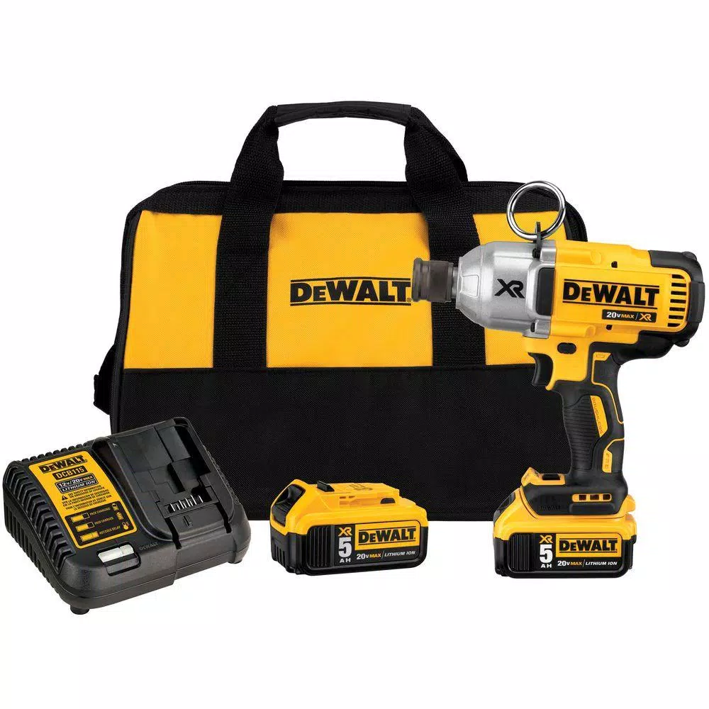 DEWALT 20-Volt MAX XR Cordless Brushless 7/16 in. High Torque Impact Wrench Quick Release Chuck and (2) 20-Volt 5.0Ah Batteries and#8211; XDC Depot