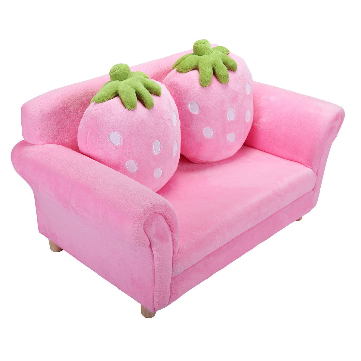 Fchunhe Home Coral Cotton Kids Couch with 2 Lovely Pillows and Solid Wood Foot Stool Pink