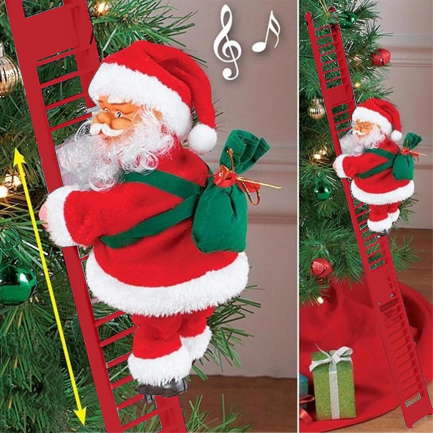 Electric Climbing Ladder Santa Claus Doll Party Music Figurine Decor Gift Toy