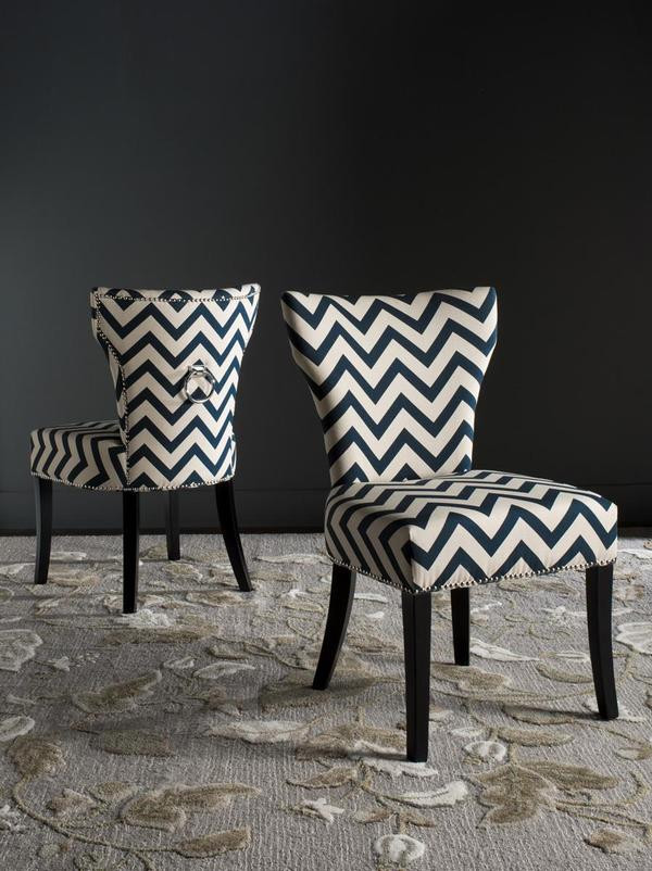 Tchallo 20  x27 x27Ring Side Chair Silver Nail Heads  Set of 2   Navy/White   Transitional   Dining Chairs   by Rustic Home Furniture Deco  Houzz