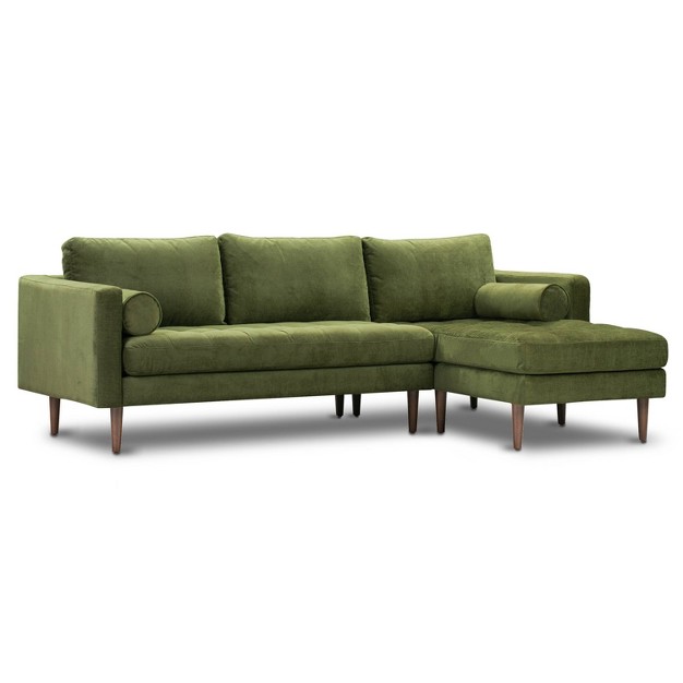 Florence Mid century Modern Velvet Right Sectional Sofa Distressed Green Velvet Poly amp Bark