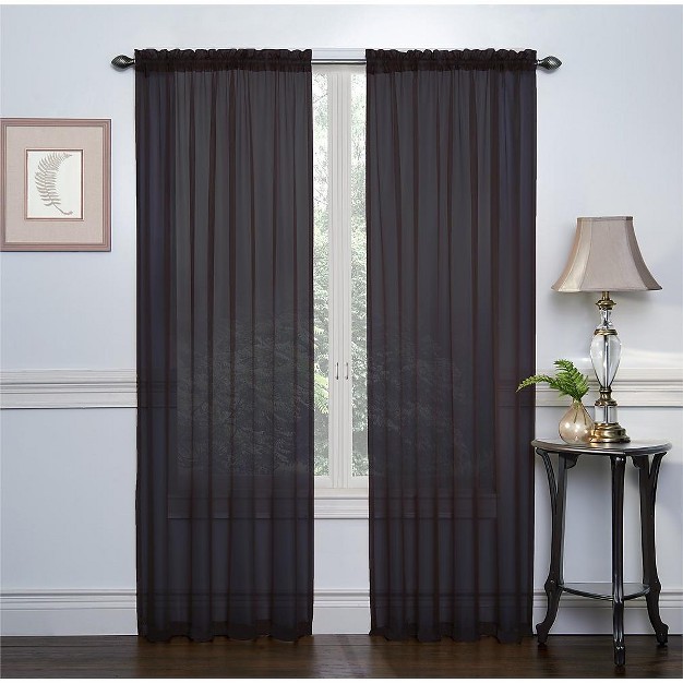 Goodgram Set Of 2 Light Weight Basic Sheer Voile Rod Pocket Window Curtain Panels Black 84 In Long