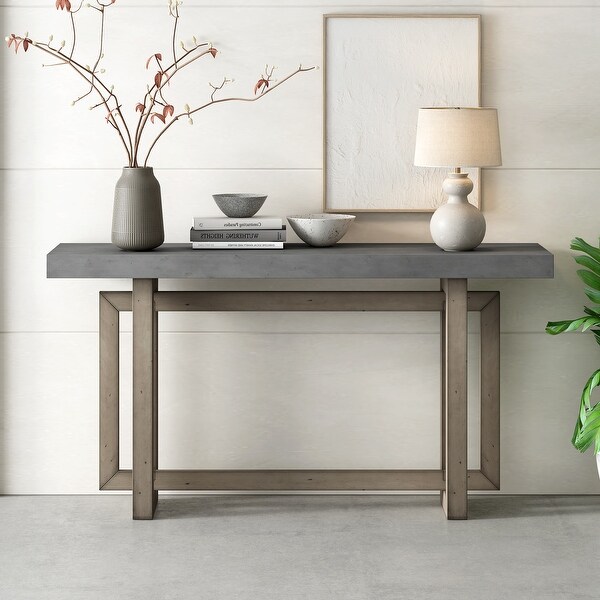 Contemporary Console Table with Industrial-inspired Concrete Wood Top