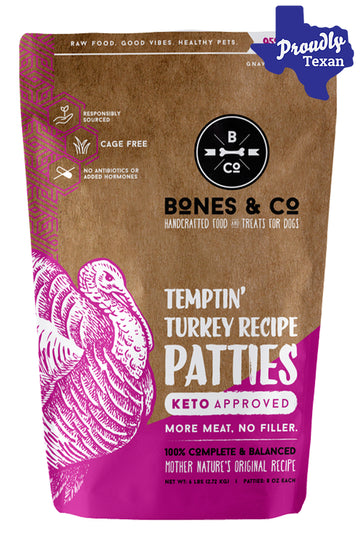 Bones and Co. Temptin' Turkey Patties Frozen Raw Dog Food