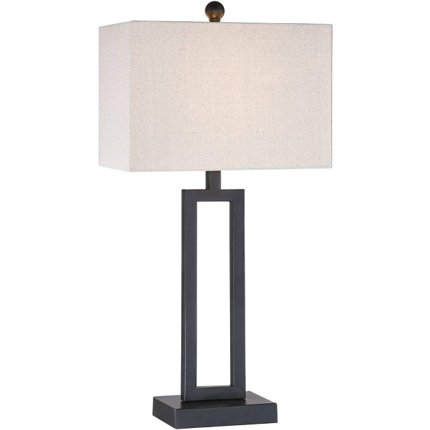 High Open Rectangle Modern Table Lamp Black Finish Metal Single Off white Shade Living Room Bedroom Bedside Nightstand House