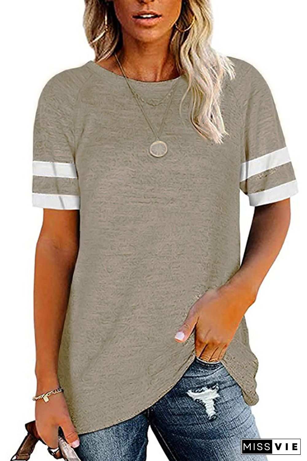 Khaki Round Neck Short Sleeve T-shirt